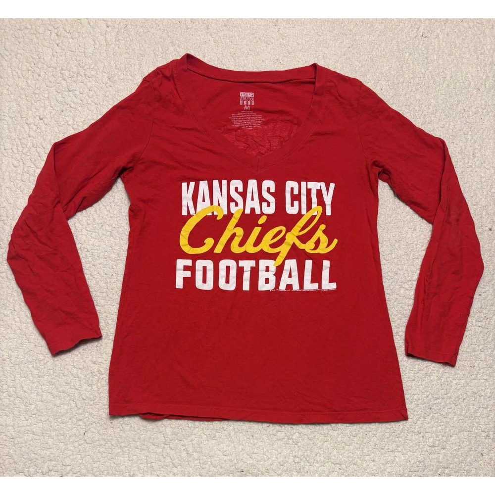 Junk Food Womens Kansas City Chiefs T-shirt Red V-neck NFL Graphic Tee M